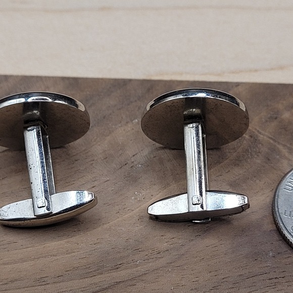 Vintage Foster MCM Silver Tone And Black Bullseye Circle Cufflinks - Picture 3 of 4